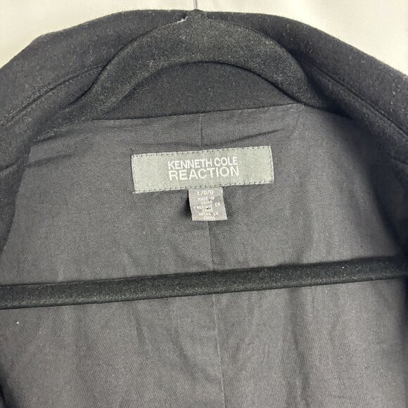 Lg Black Wool Blend Lined Double Breasted Long Sleeve Collar Button Pocket Coat - Picture 5 of 11